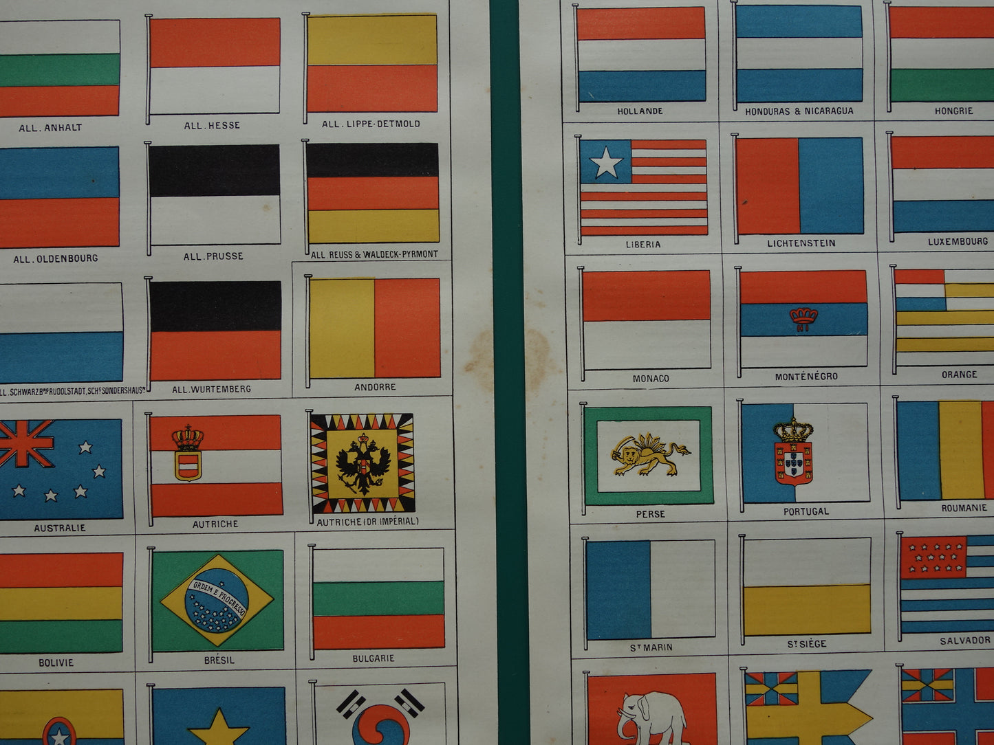 VLAGGEN Oude prent van nationale vlaggen uit de hele wereld Set van 2 antieke vlag prenten Vintage illustratie print