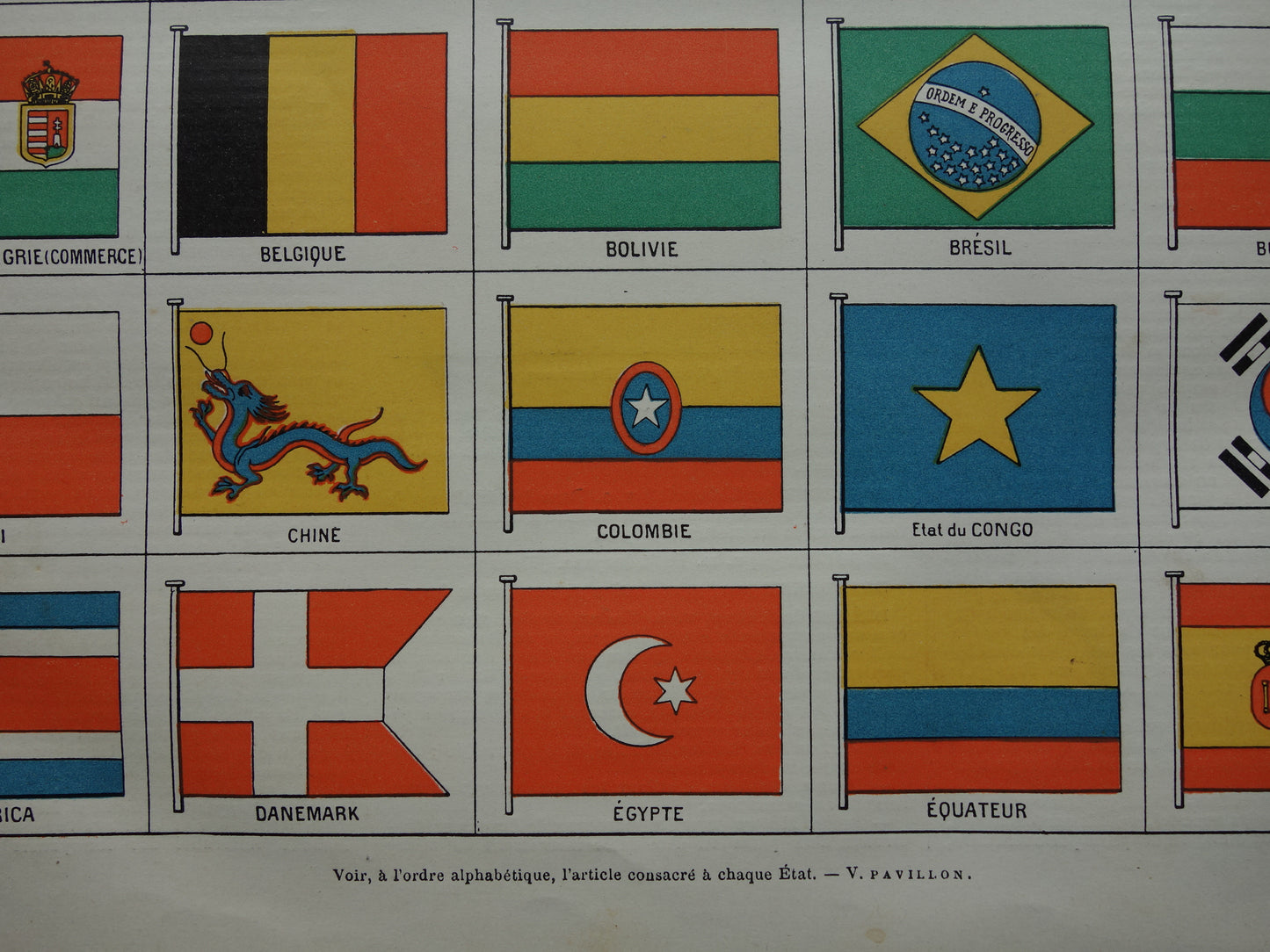 VLAGGEN Oude prent van nationale vlaggen uit de hele wereld Set van 2 antieke vlag prenten Vintage illustratie print