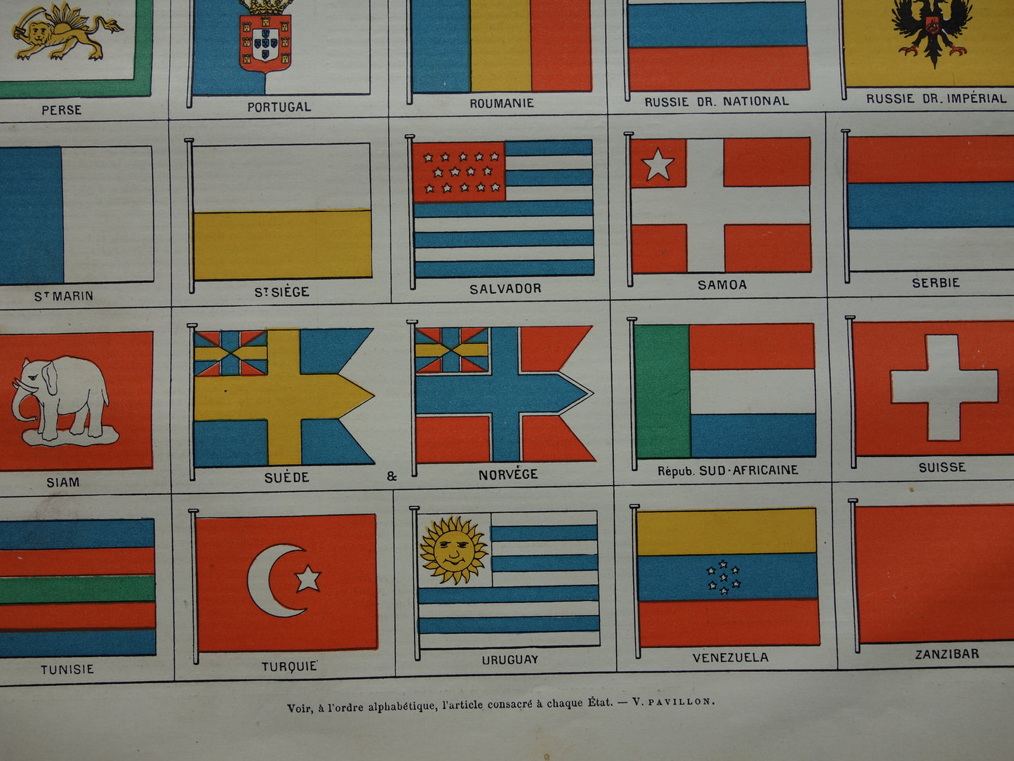 VLAGGEN Oude prent van nationale vlaggen uit de hele wereld Set van 2 antieke vlag prenten Vintage illustratie print