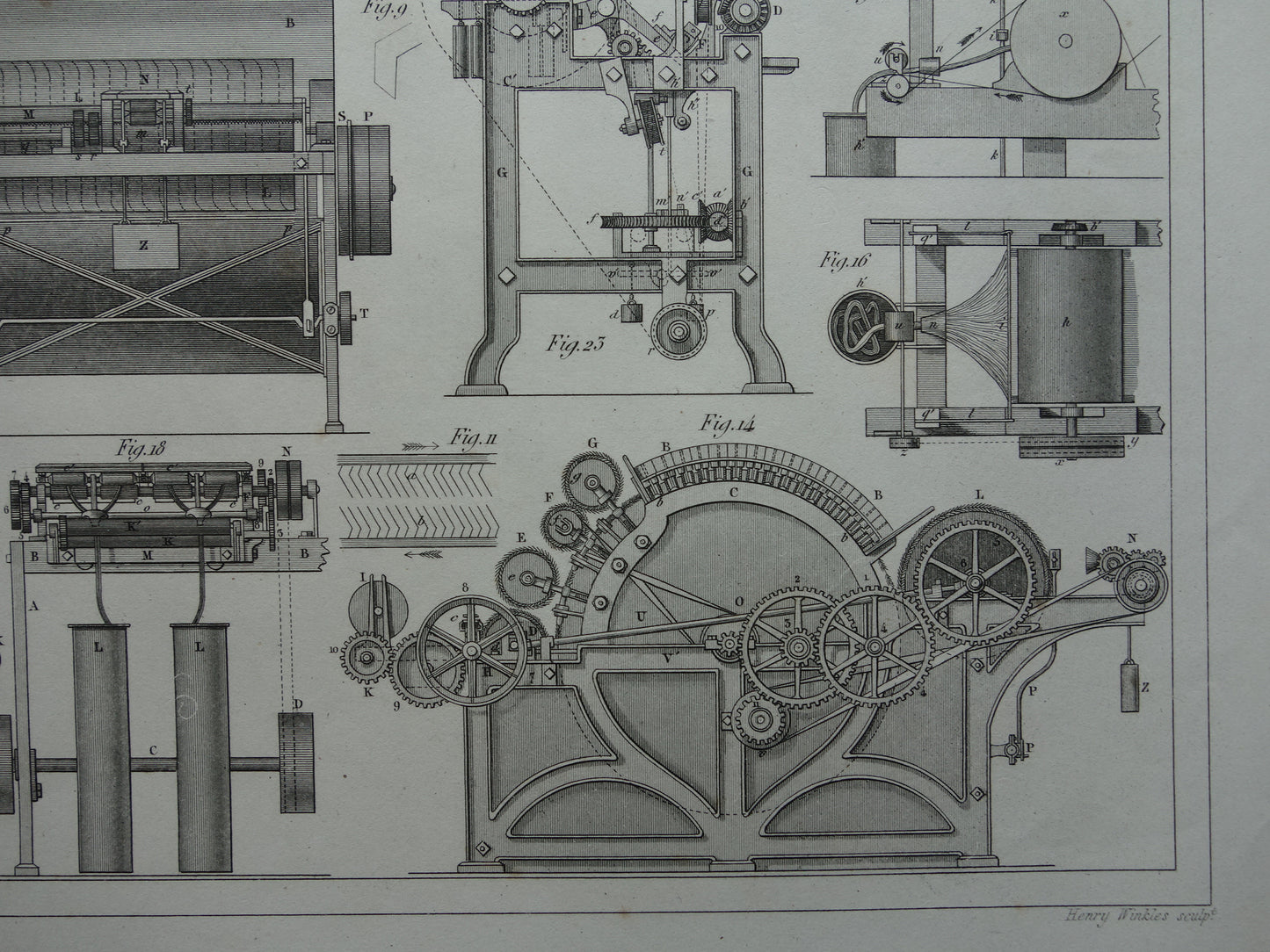 170+ jaar oude prent van katoen spinnen antieke wetenschap print over machines in spinnerij poster print