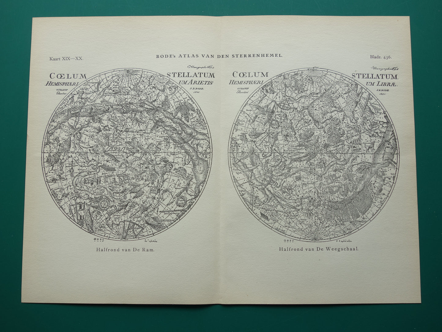 Antieke astronomie prent van de noordelijke en zuidelijke sterrenhemel 1923 originele vintage print sterrenbeelden oude astrologie print