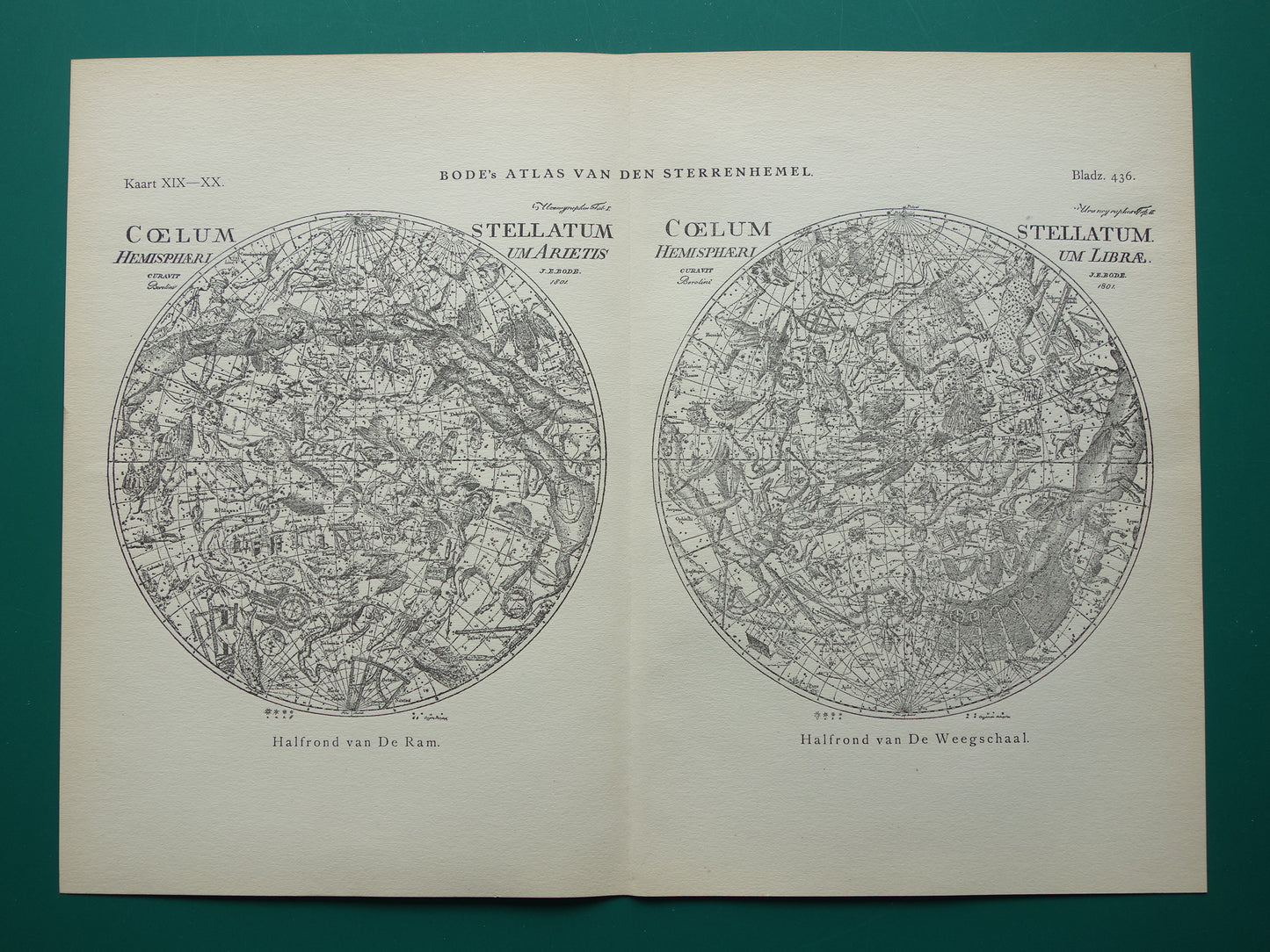 Antieke astronomie prent van de noordelijke en zuidelijke sterrenhemel 1923 originele vintage print sterrenbeelden oude astrologie print