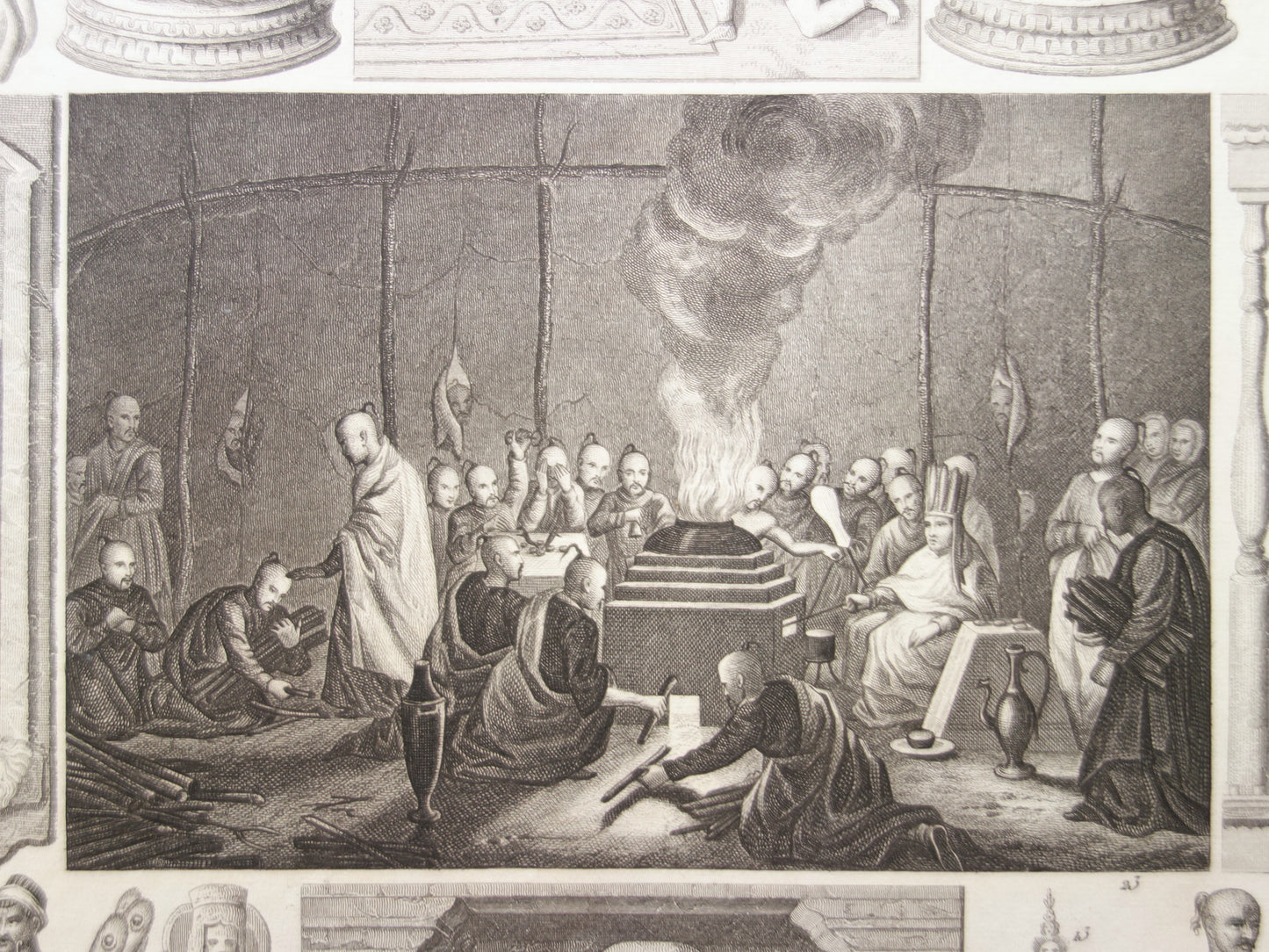 Antieke prent Oosterse religies 1849 originele vintage illustratie goden Boeddhisme oude print Hindoeïsme