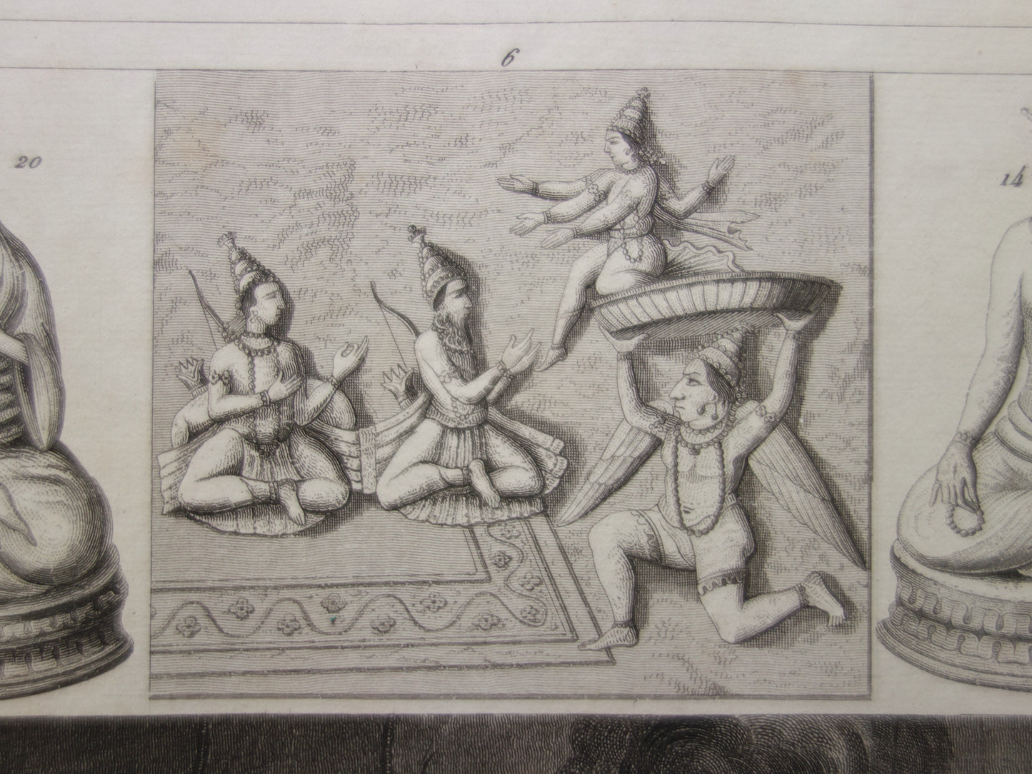 Antieke prent Oosterse religies 1849 originele vintage illustratie goden Boeddhisme oude print Hindoeïsme