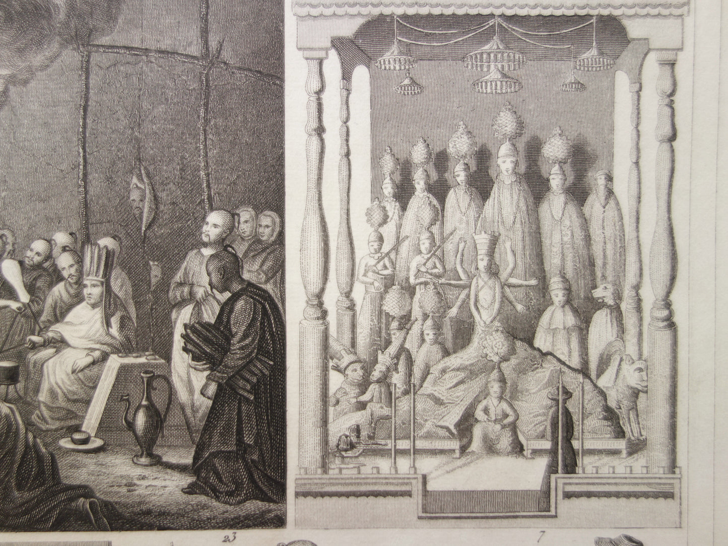 Antieke prent Oosterse religies 1849 originele vintage illustratie goden Boeddhisme oude print Hindoeïsme