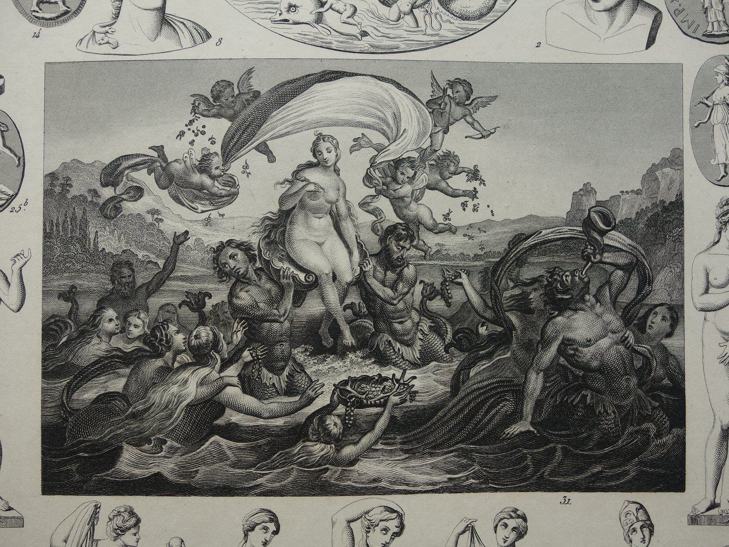 Griekse en Romeinse goden antieke print Originele 170+ jaar oude illustratie Sculpturen Minerva Diana Venus vintage religie prenten oudheid