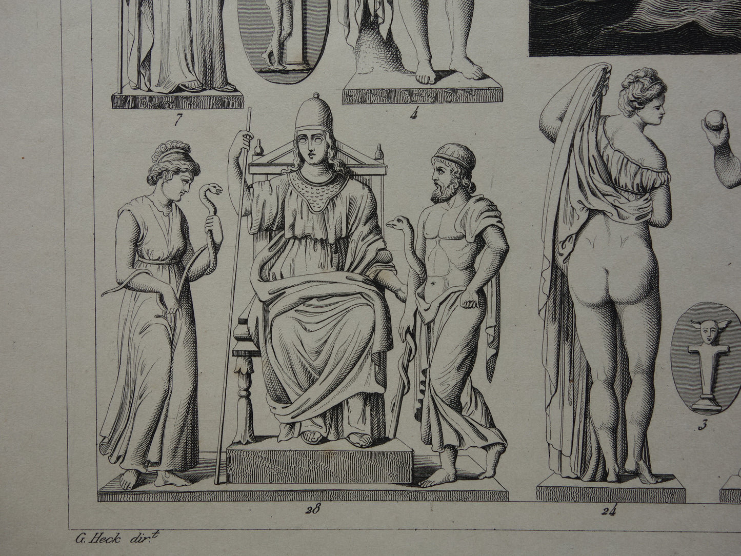 Griekse en Romeinse goden antieke print Originele 175+ jaar oude illustratie Sculpturen Minerva Diana Venus vintage religie prenten oudheid