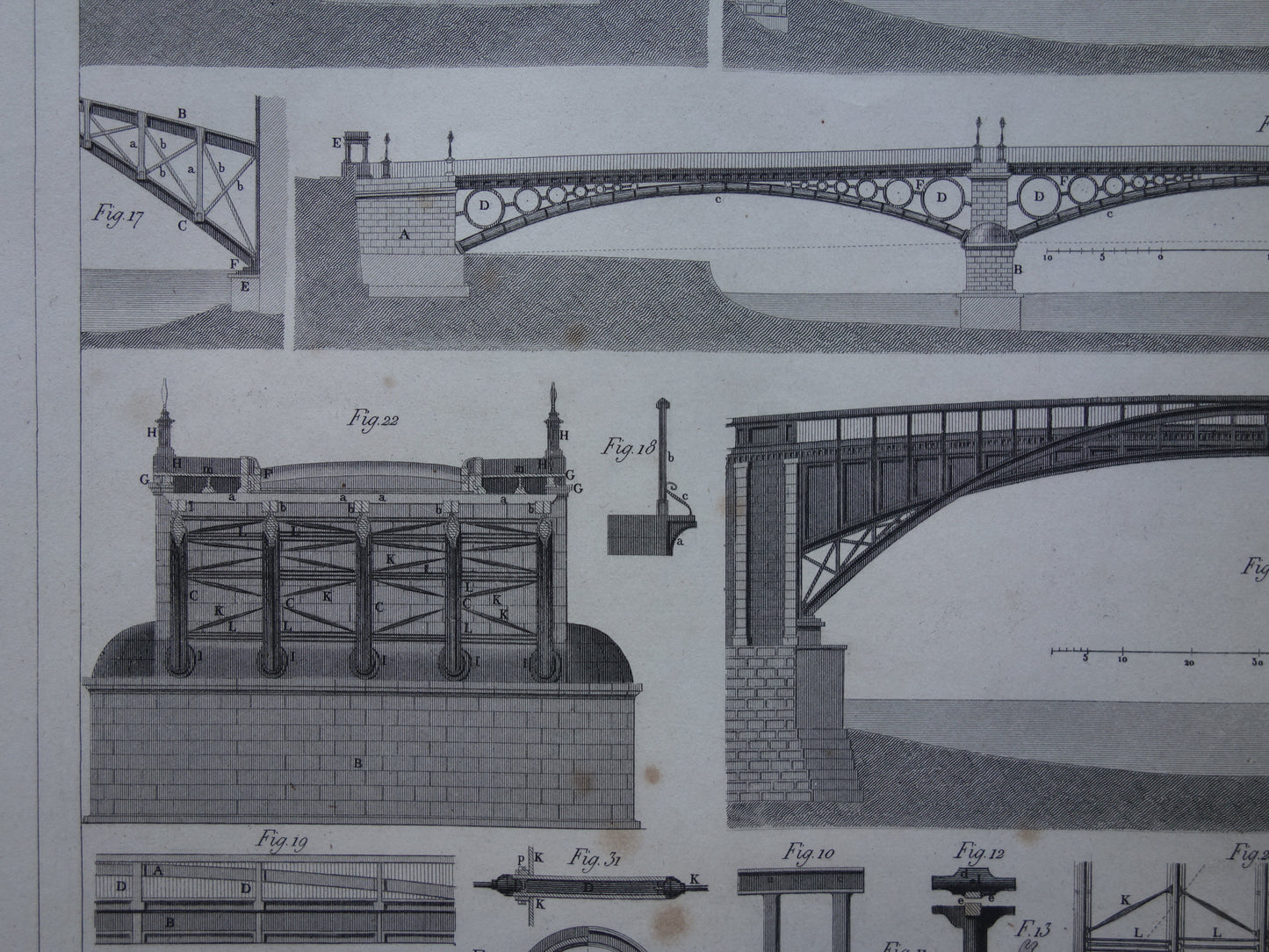 BRUGGEN Antieke illustratie 1849 Bruggenbouw Brug Architectuur prent oude vintage prints