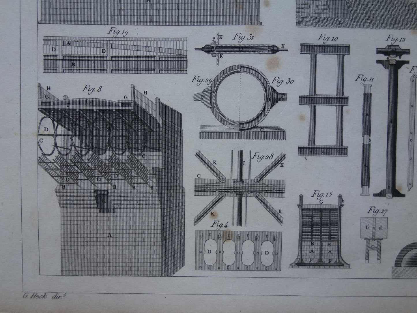 BRUGGEN Antieke illustratie 1849 Bruggenbouw Brug Architectuur prent oude vintage prints