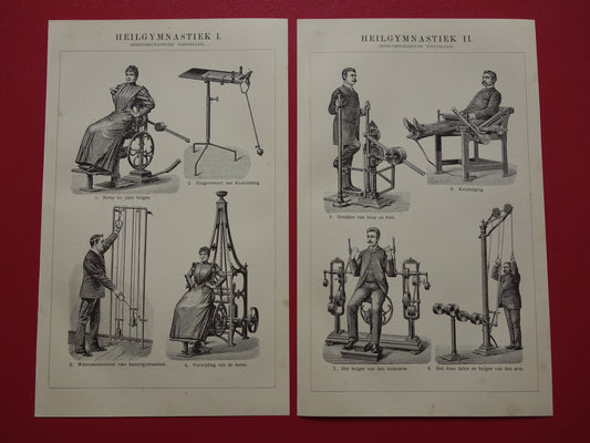 FITNESS oude prent uit het jaar 1908 van Fitness apparatuur originele antieke vintage prints sport apparaten