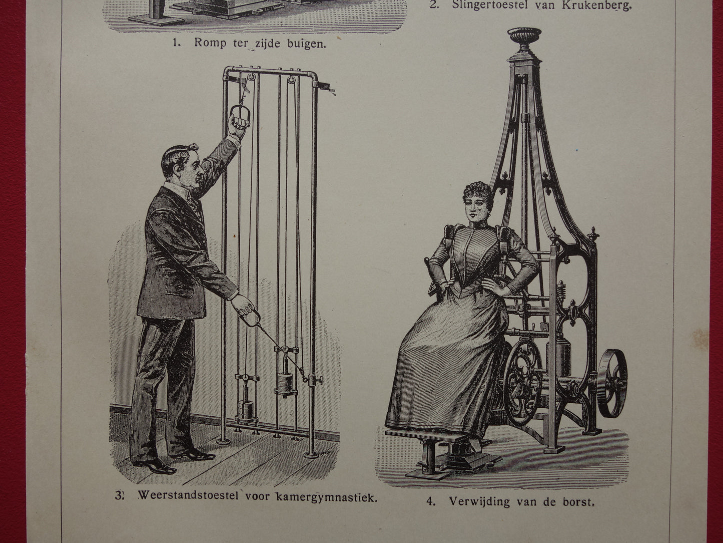 FITNESS oude prent uit het jaar 1908 van Fitness apparatuur originele antieke vintage prints sport apparaten