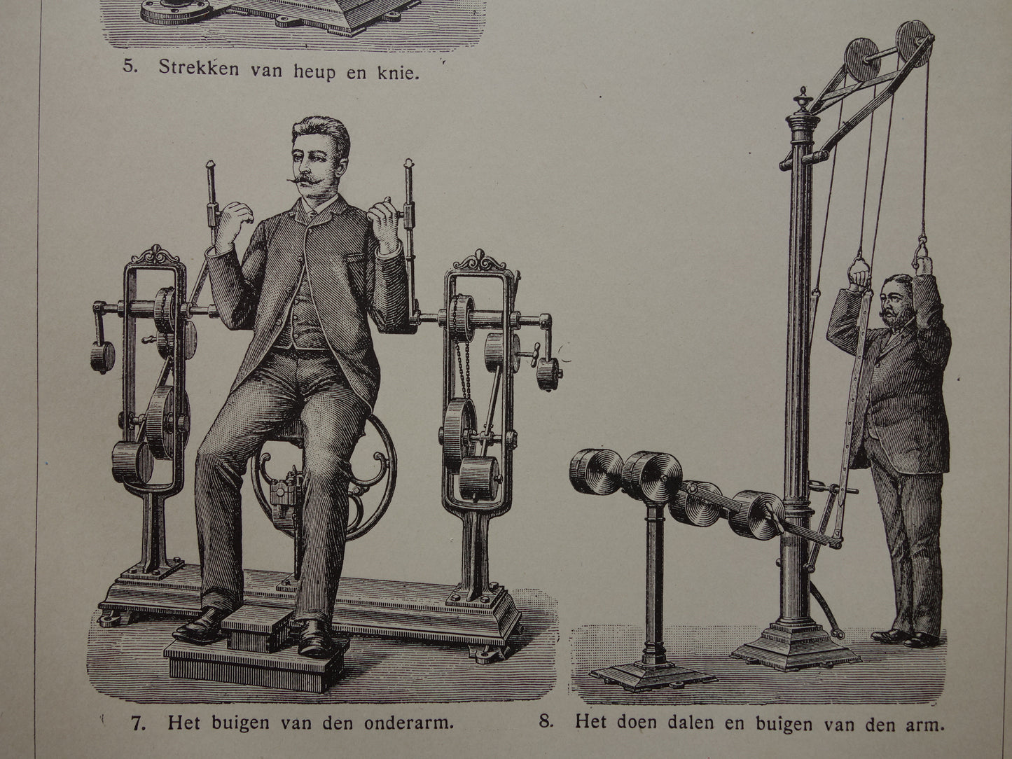 FITNESS oude prent uit het jaar 1908 van Fitness apparatuur originele antieke vintage prints sport apparaten