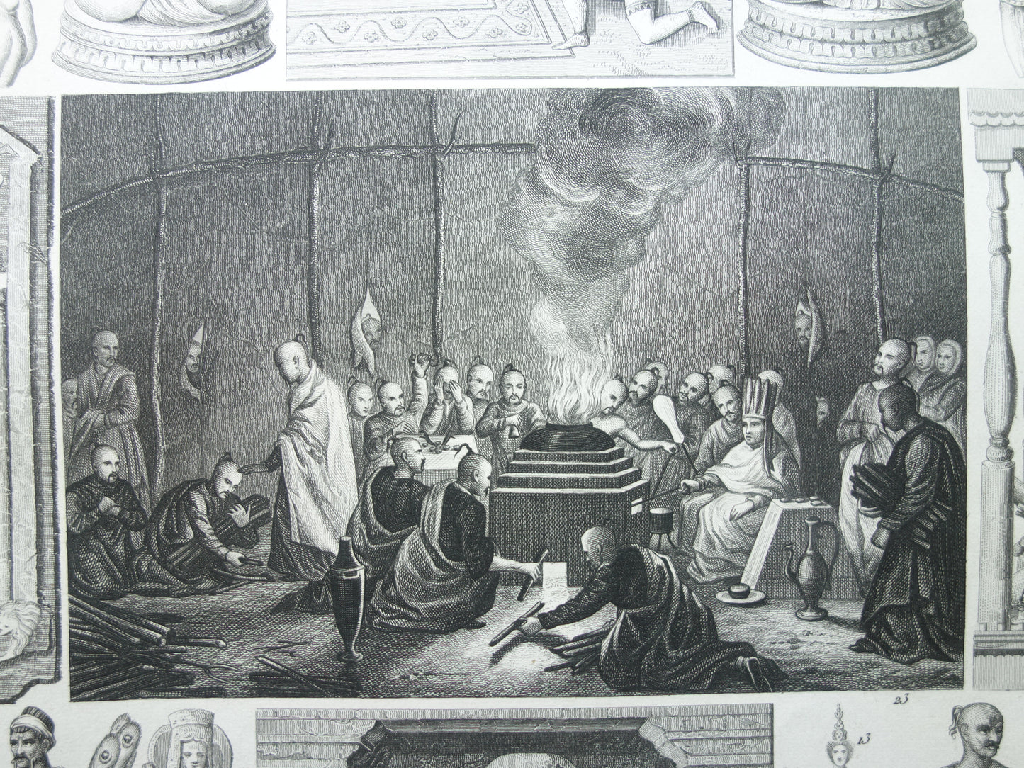 Antique print Oriental religions 1849 original vintage illustration gods Buddhism old print Hinduism