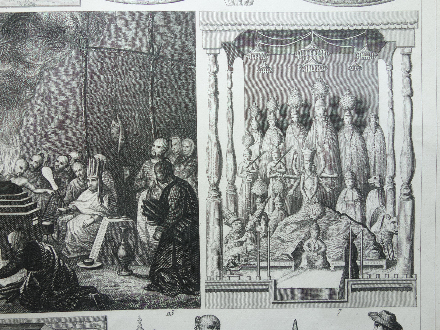 Antique print Oriental religions 1849 original vintage illustration gods Buddhism old print Hinduism