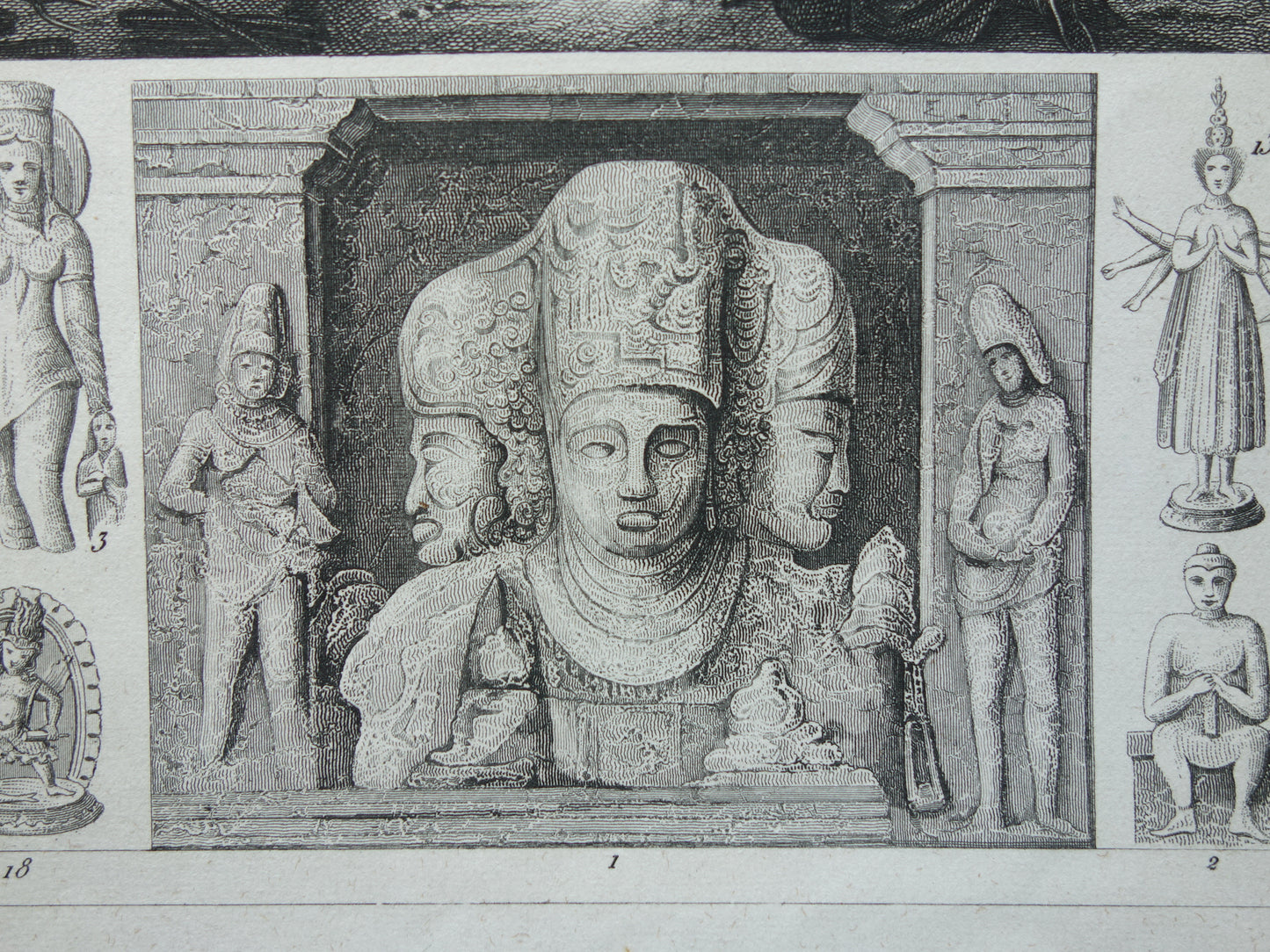 Antique print Oriental religions 1849 original vintage illustration gods Buddhism old print Hinduism