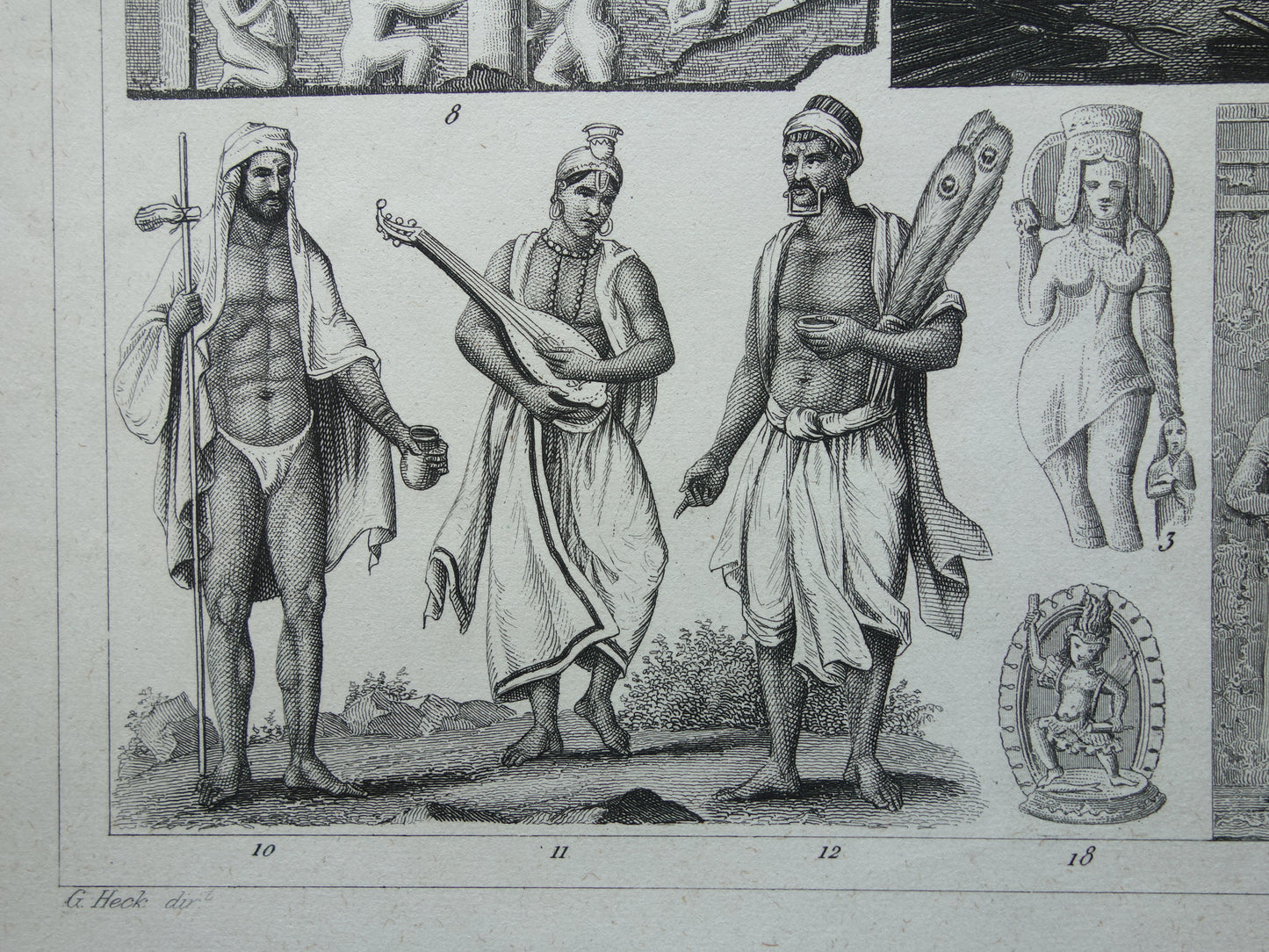 Antique print Oriental religions 1849 original vintage illustration gods Buddhism old print Hinduism