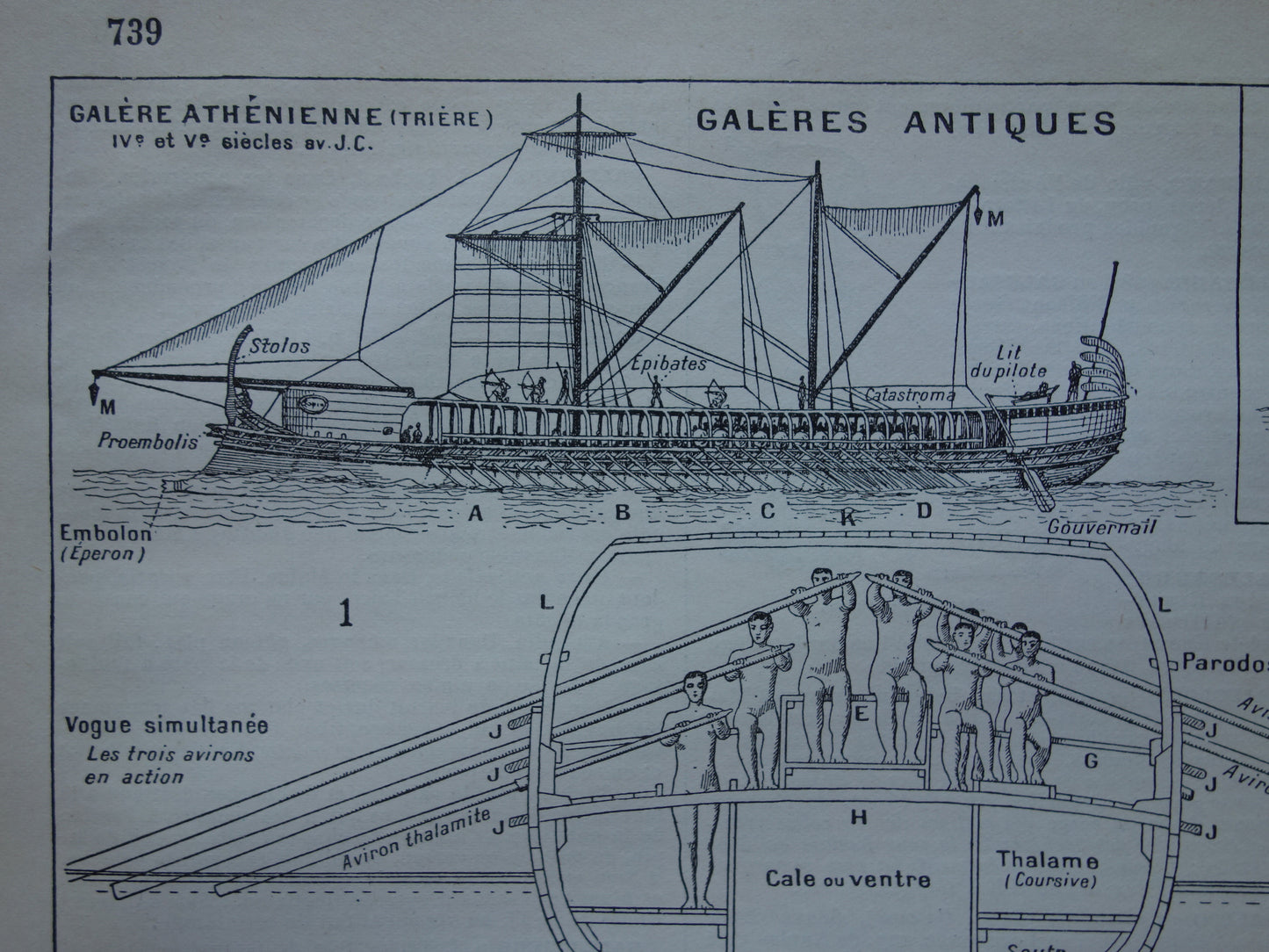 GALEISCHEPEN Oude prent historische Galeien Originele antieke Galei illustratie Vintage prints