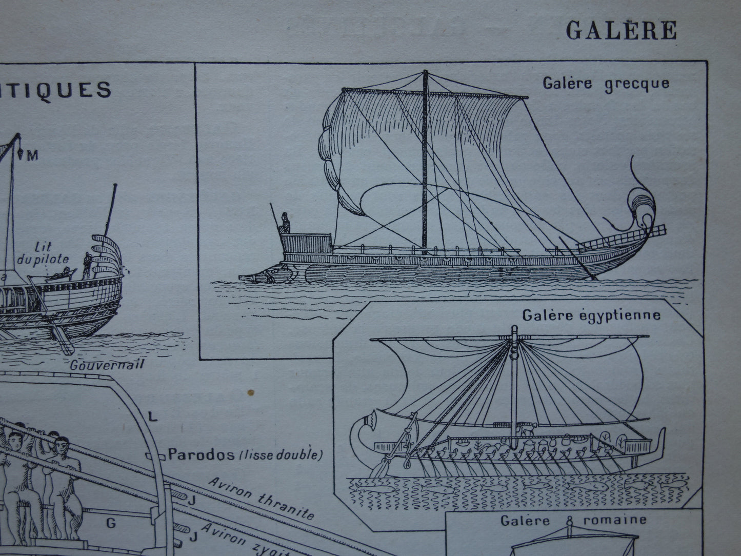 GALEISCHEPEN Oude prent historische Galeien Originele antieke Galei illustratie Vintage prints