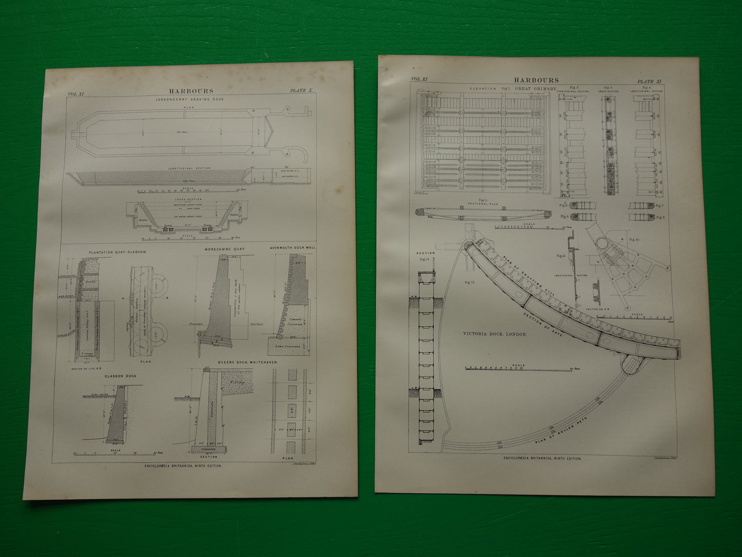 Oude prent over constructie havens pieren kades in Engeland vintage afbeelding prints haven dok caisson kade pier