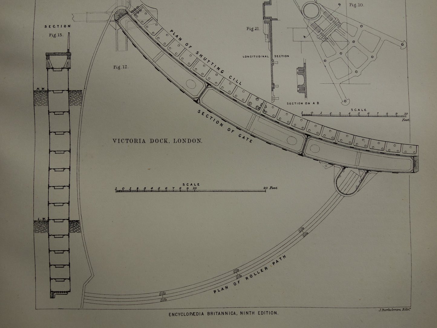 Oude prent over constructie havens pieren kades in Engeland vintage afbeelding prints haven dok caisson kade pier