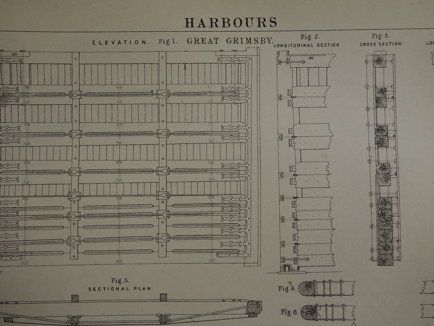 Oude prent over constructie havens pieren kades in Engeland vintage afbeelding prints haven dok caisson kade pier