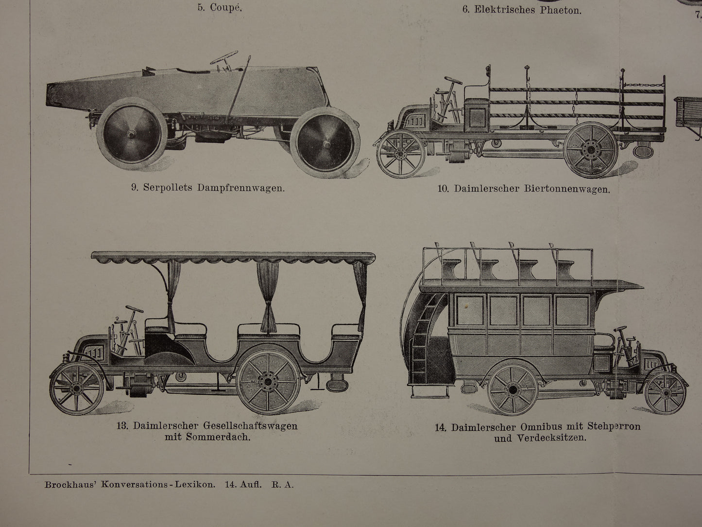 OLDTIMERS print van oude klassieke auto's 1905 originele vintage prent van Landaulet Dixi Limousine Stoom Oldtimer technologie prints illustratie