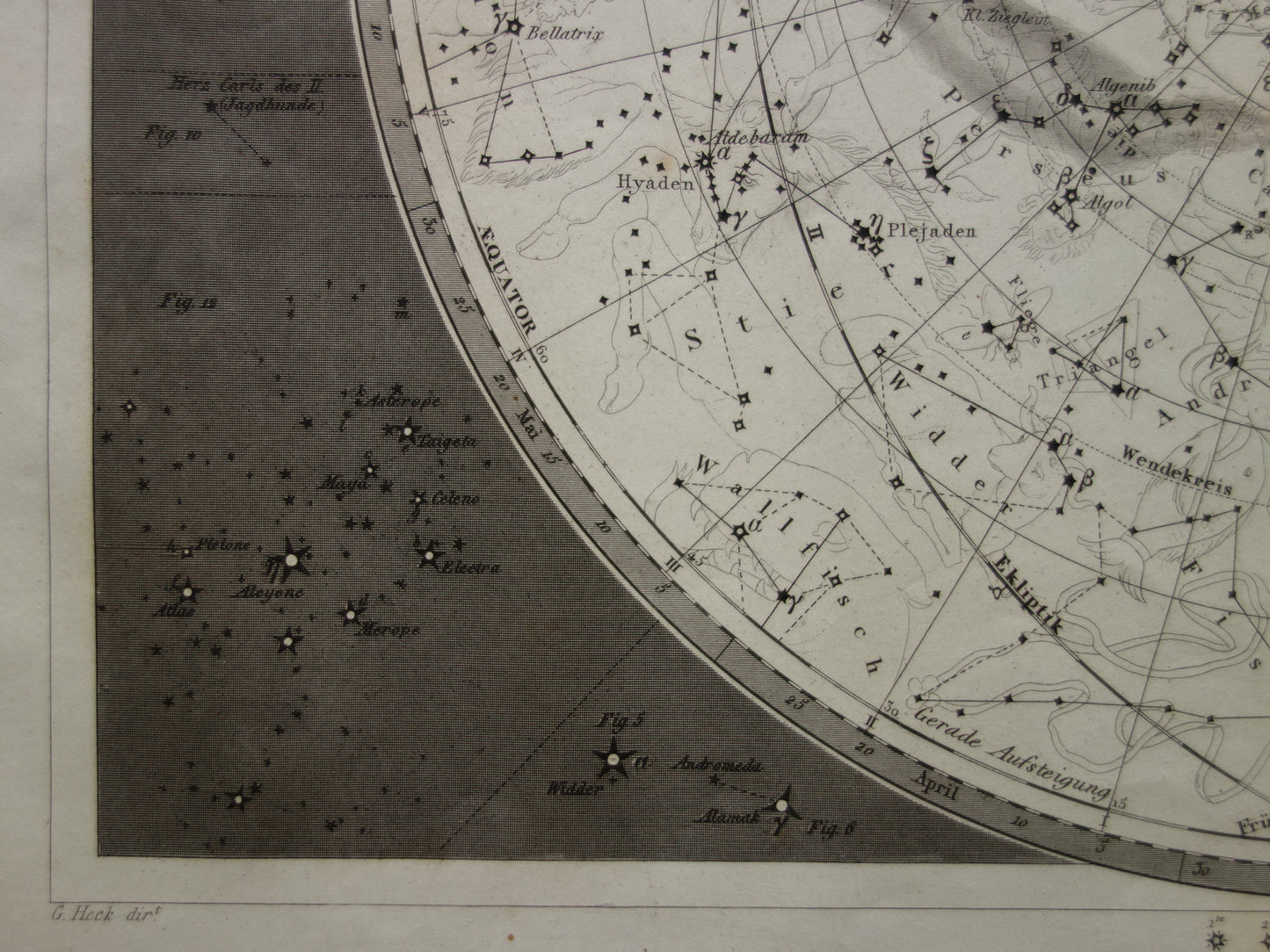 Oude Astronomie prent van de Noordelijke sterrenhemel 1849 originele antieke print sterren en sterrenbeelden hemel