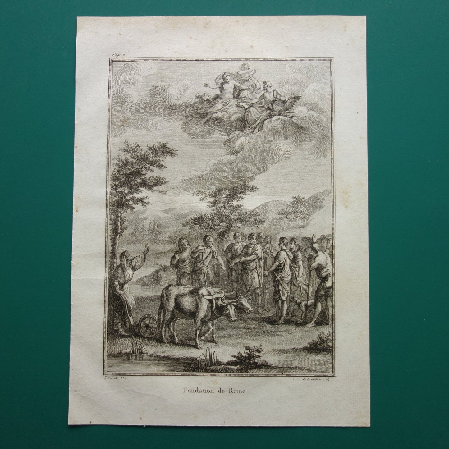 Geschiedenis van Rome oude prent uit 1798 Originele antieke illustratie Stichting Rome Romulus en Remus vintage print Romeinse Rijk