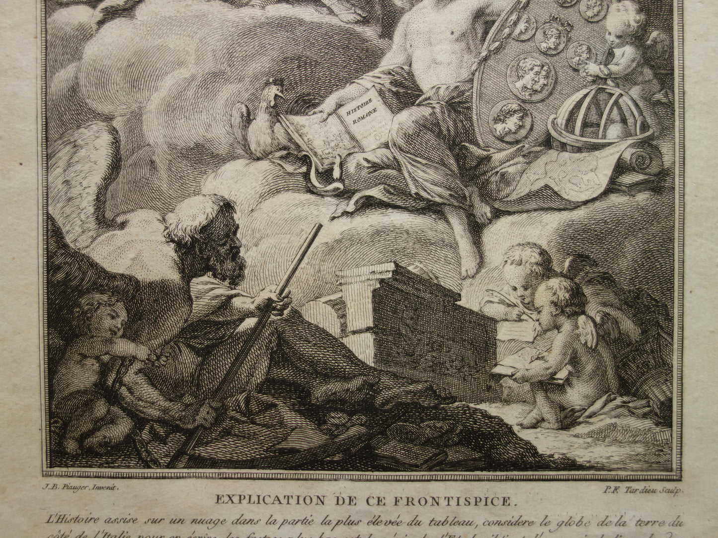 Geschiedenis van Rome oude prent uit 1798 Frontispice 'Abrege de l'histoire romaine' Originele antieke illustratie