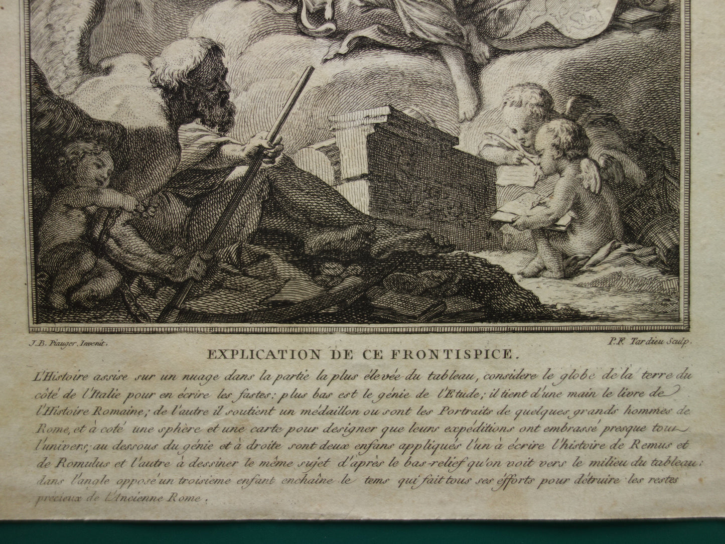 Geschiedenis van Rome oude prent uit 1798 Frontispice 'Abrege de l'histoire romaine' Originele antieke illustratie