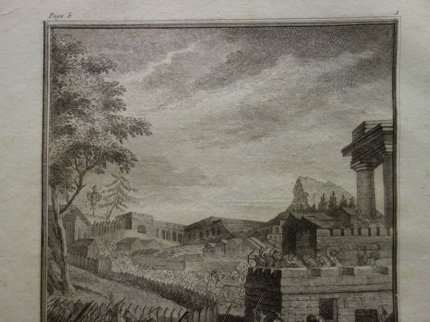 Geschiedenis van Rome oude prent uit 1798 Originele antieke illustratie Strijd met Sabijnen slag bij Lacus Curtius vintage print Romeinse Mythologie