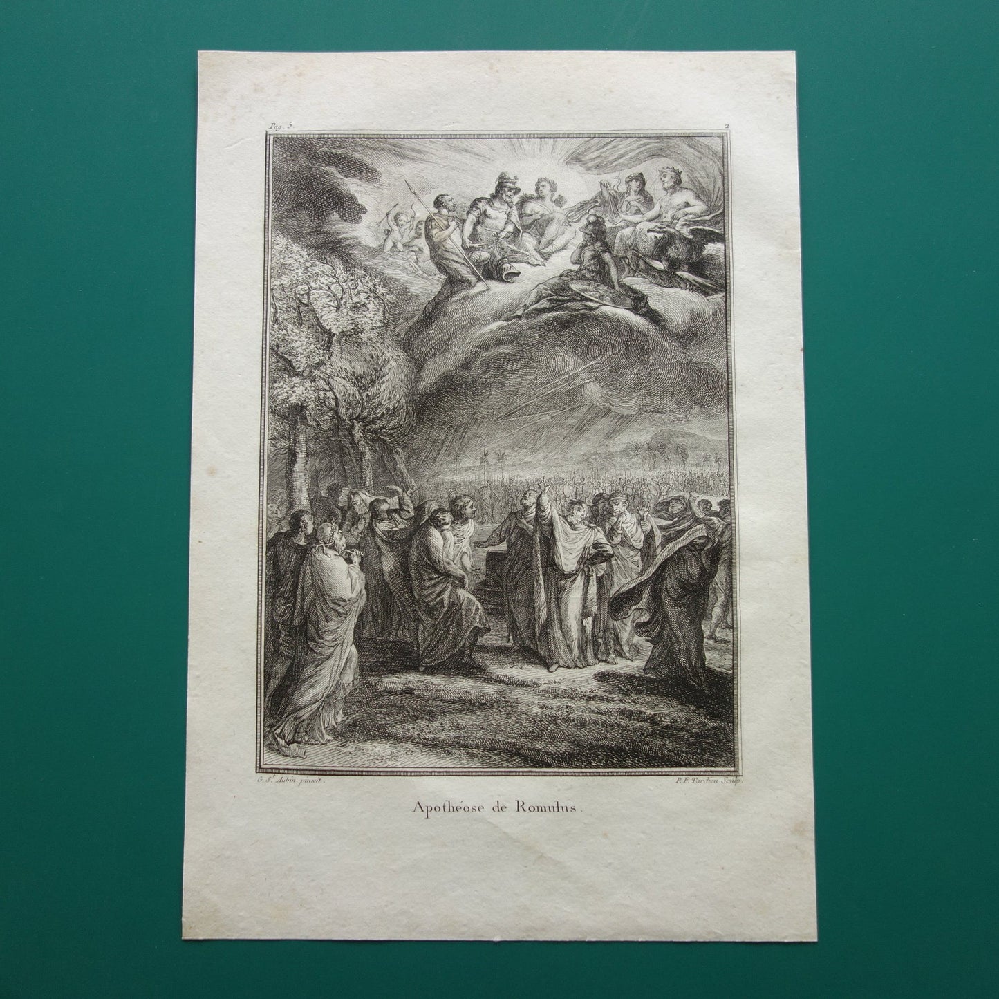 Geschiedenis van Rome oude prent uit 1798 Originele antieke illustratie de apotheose van Romulus vintage print Romeinse Mythologie