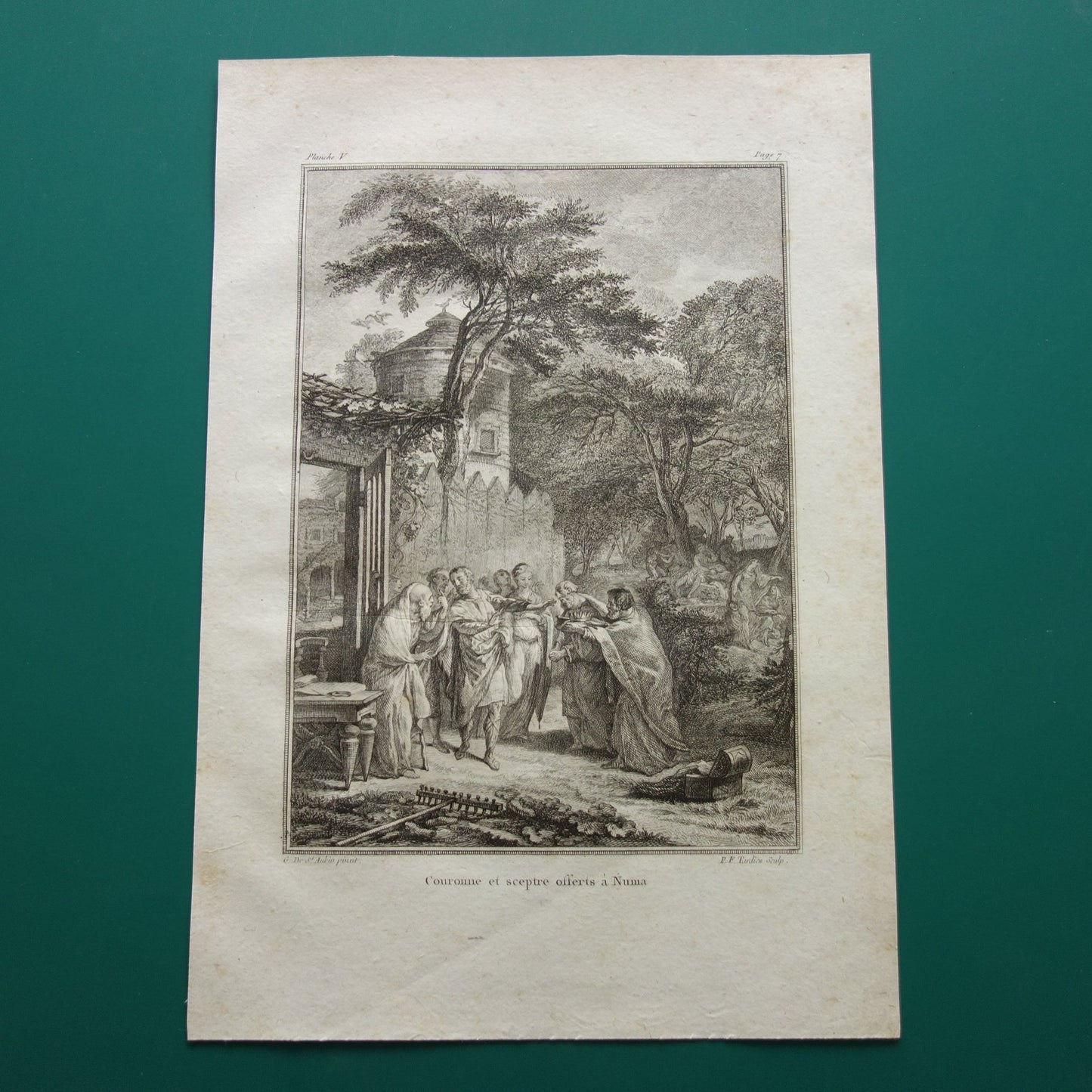 Geschiedenis van Rome oude prent uit 1798 Originele antieke illustratie koning Numa Pompilius vintage print Romeinse Rijk