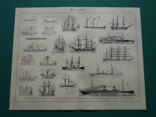 SCHEPEN antieke illustratie over geschiedenis Scheepsontwerp - 1909 originele oude schip scheepvaart print - vintage marine prints