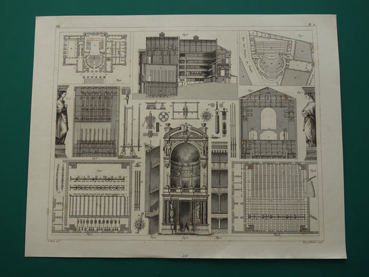 THEATER oude print over Theater technologie originele antieke illustratie Parijs Montpensier vintage prints