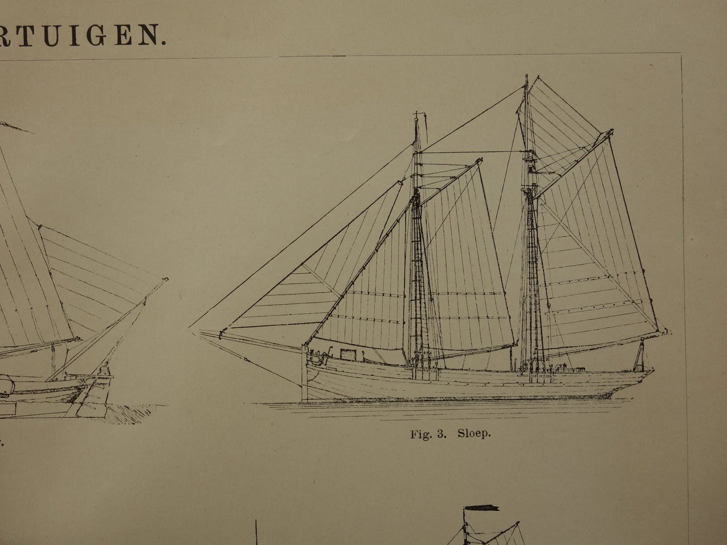 VISSERSSCHEPEN Oude prent van schepen voor visserij originele vintage illustratie schip Logger Botter Kotter Schokker