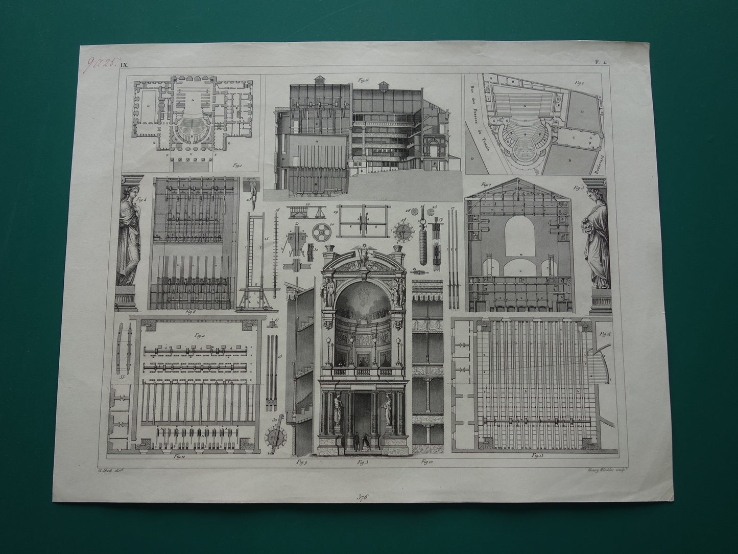 THEATER oude print over Theater technologie originele antieke illustratie Parijs Montpensier vintage prints