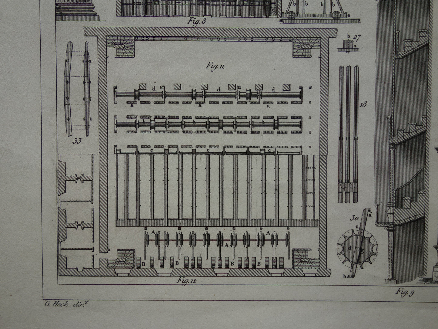 THEATER oude print over Theater technologie originele antieke illustratie Parijs Montpensier vintage prints