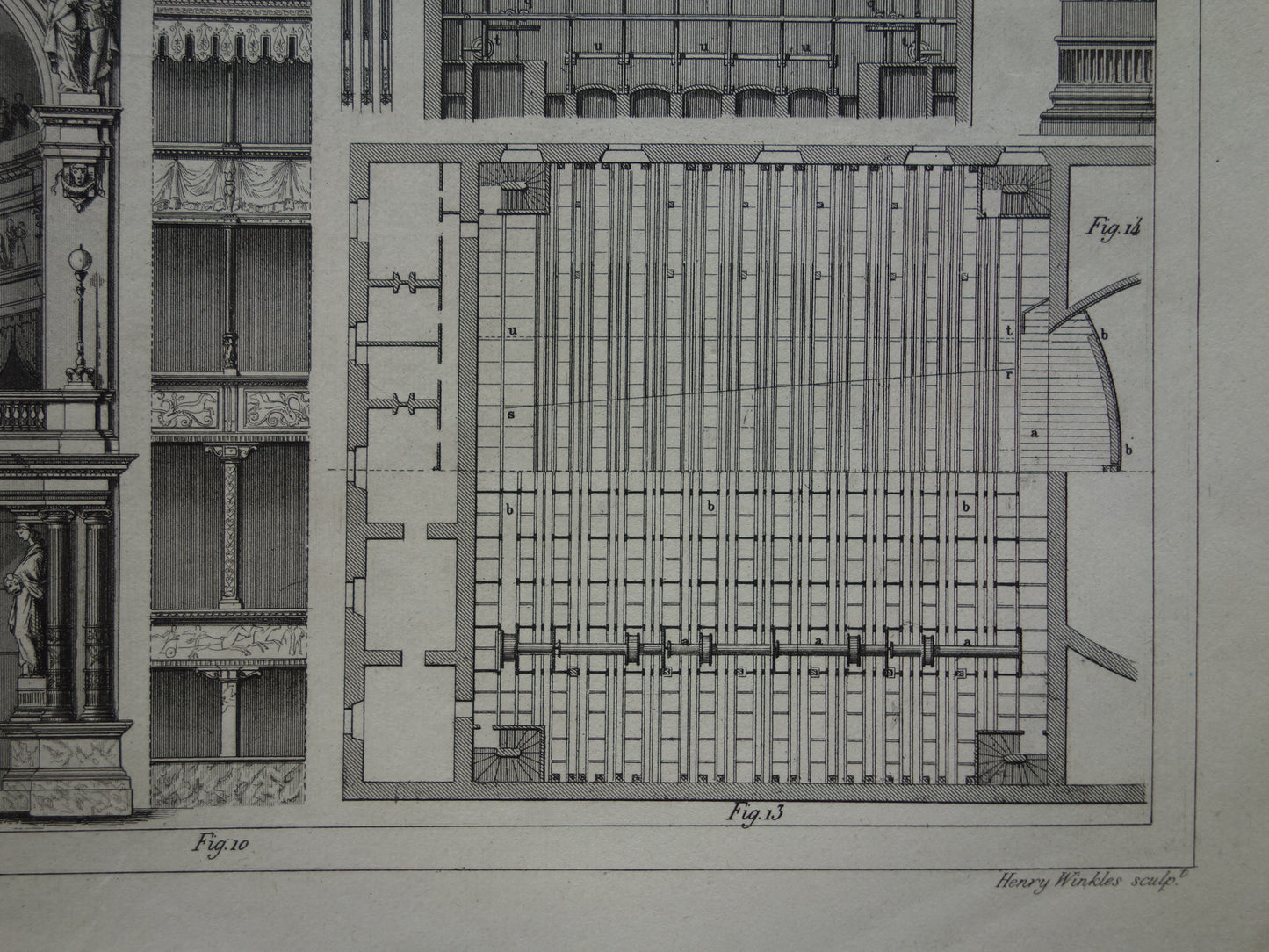 THEATER oude print over Theater technologie originele antieke illustratie Parijs Montpensier vintage prints