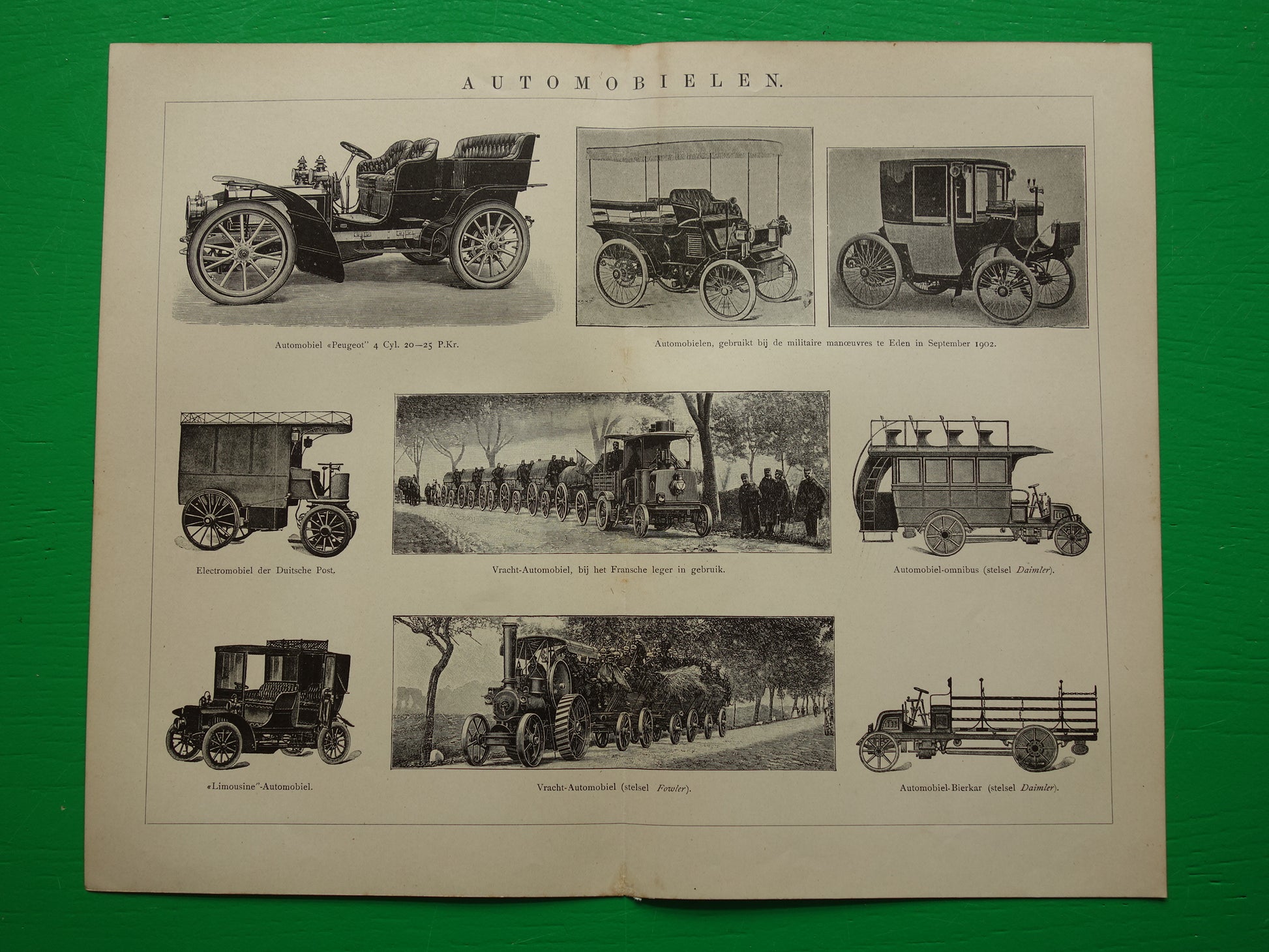 OLDTIMER Vintage print van oude klassieke auto's 1905 originele antieke prent van oldtimers prints illustratie