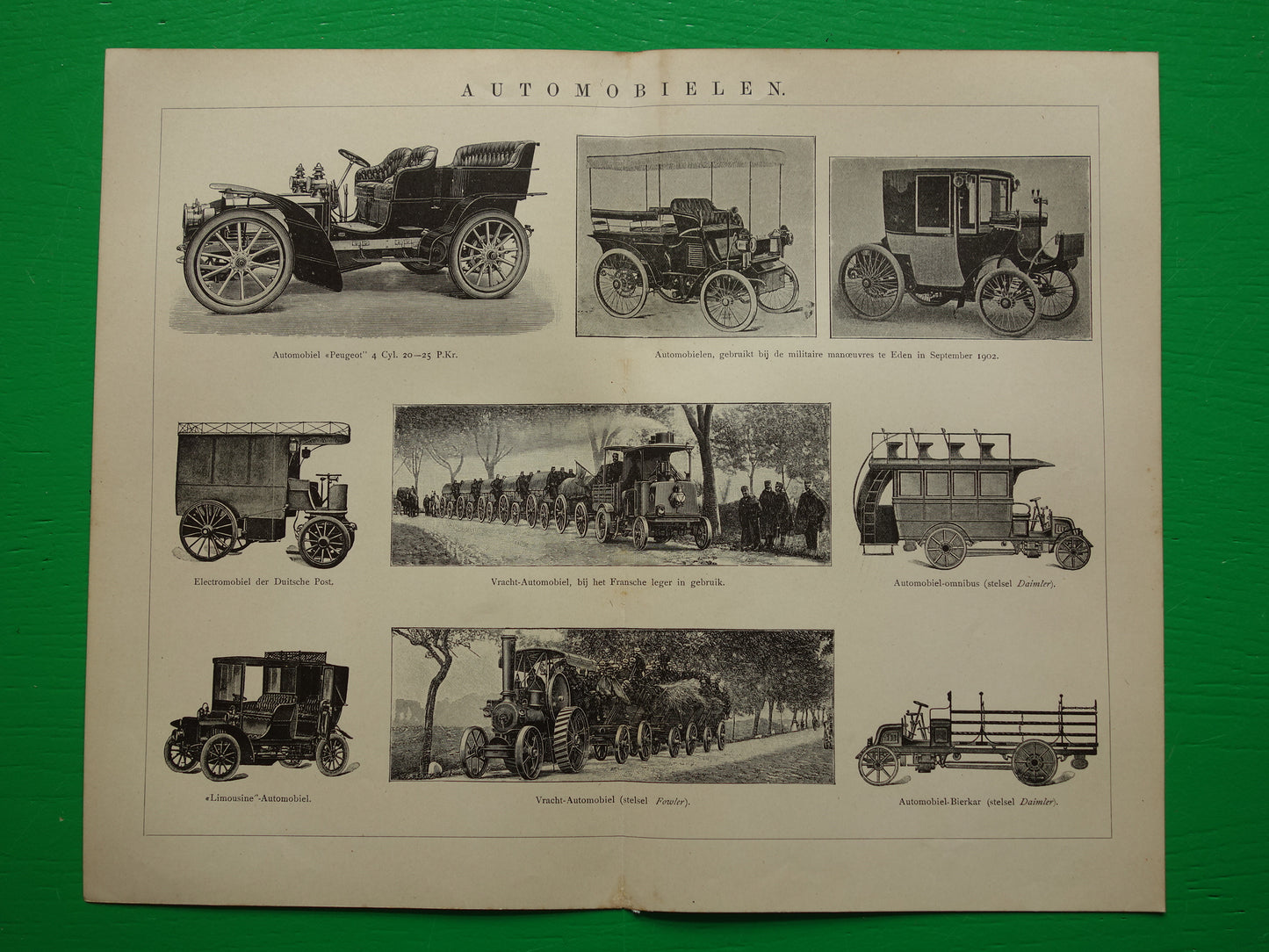 OLDTIMER Vintage print van oude klassieke auto's 1905 originele antieke prent van oldtimers prints illustratie