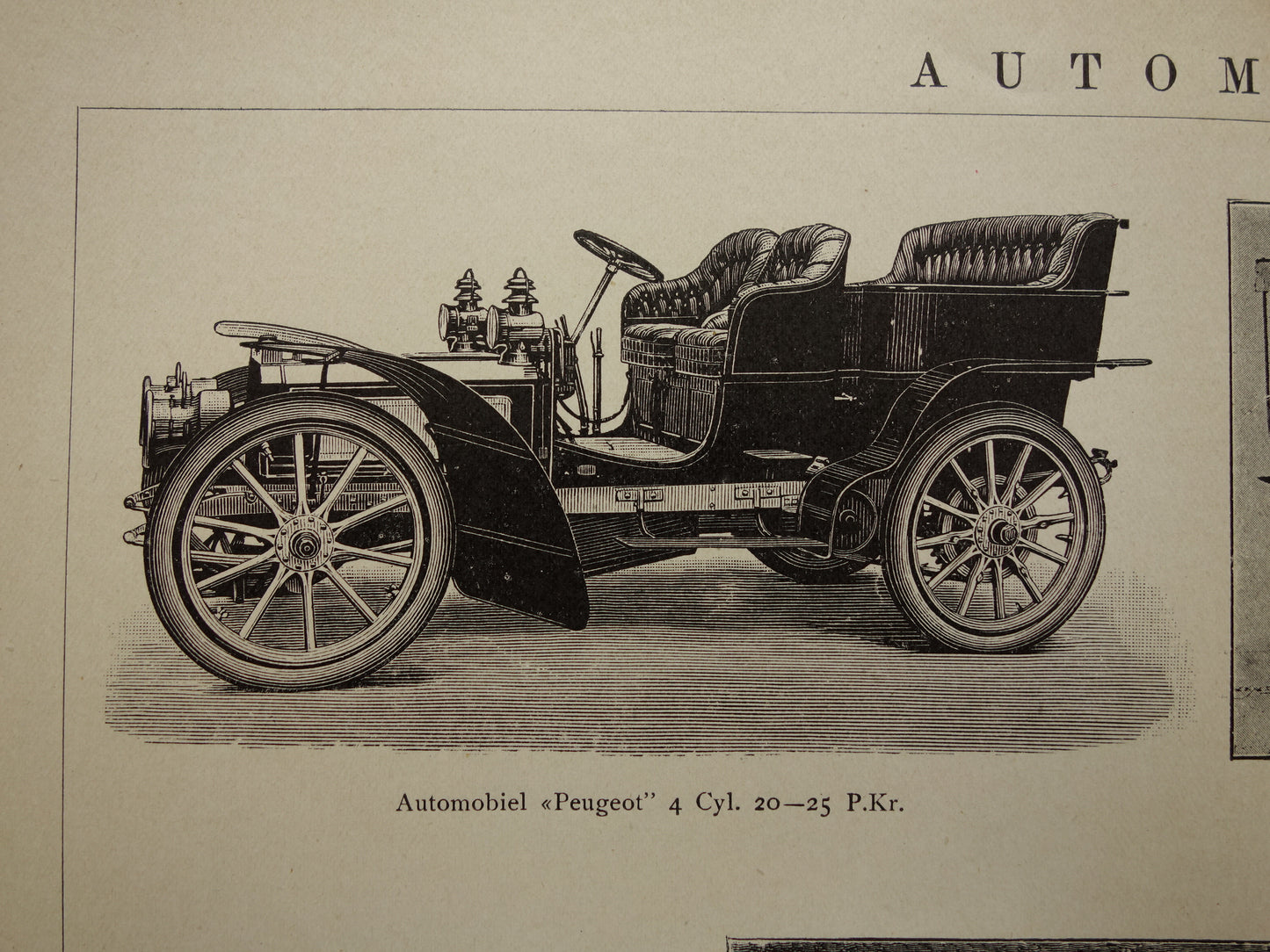 OLDTIMER Vintage print van oude klassieke auto's 1905 originele antieke prent van oldtimers prints illustratie