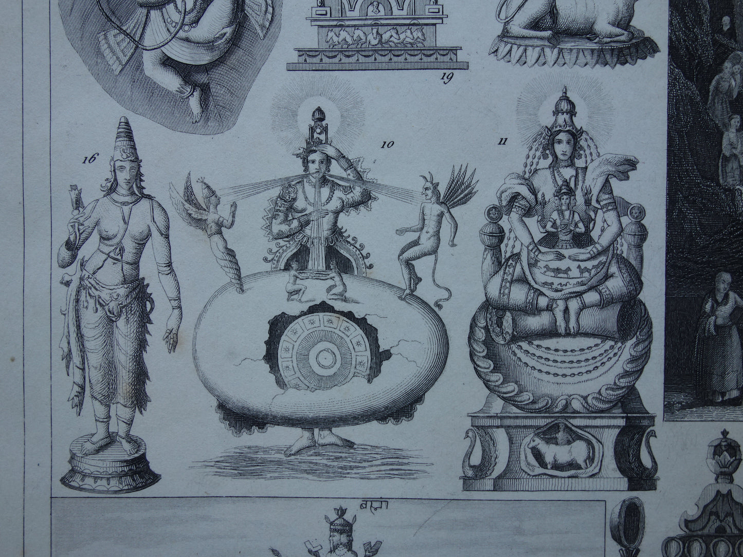 Boeddhisme antieke print Originele 160+ jaar oude prent illustratie Boeddhistische priesters antieke print Goden Priester Brahma Vishnu Shiva vintage religie prenten