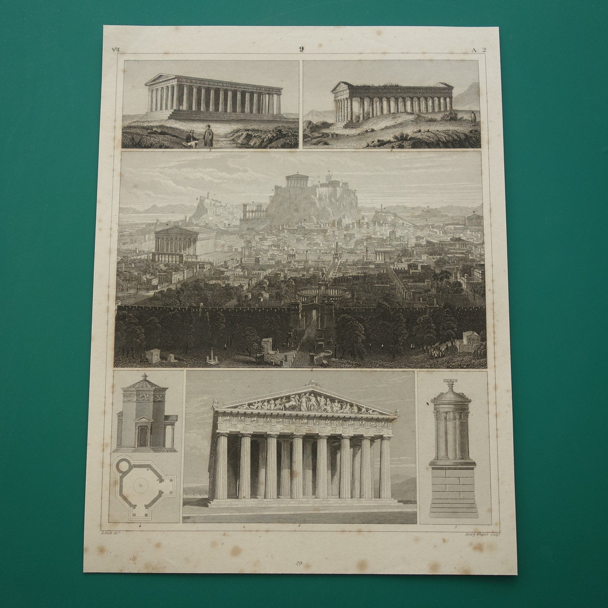 Griekse Tempels oude prent 1849 antieke illustratie architectuur Griekenland uit de oudheid vintage prints Akropolis van Athene
