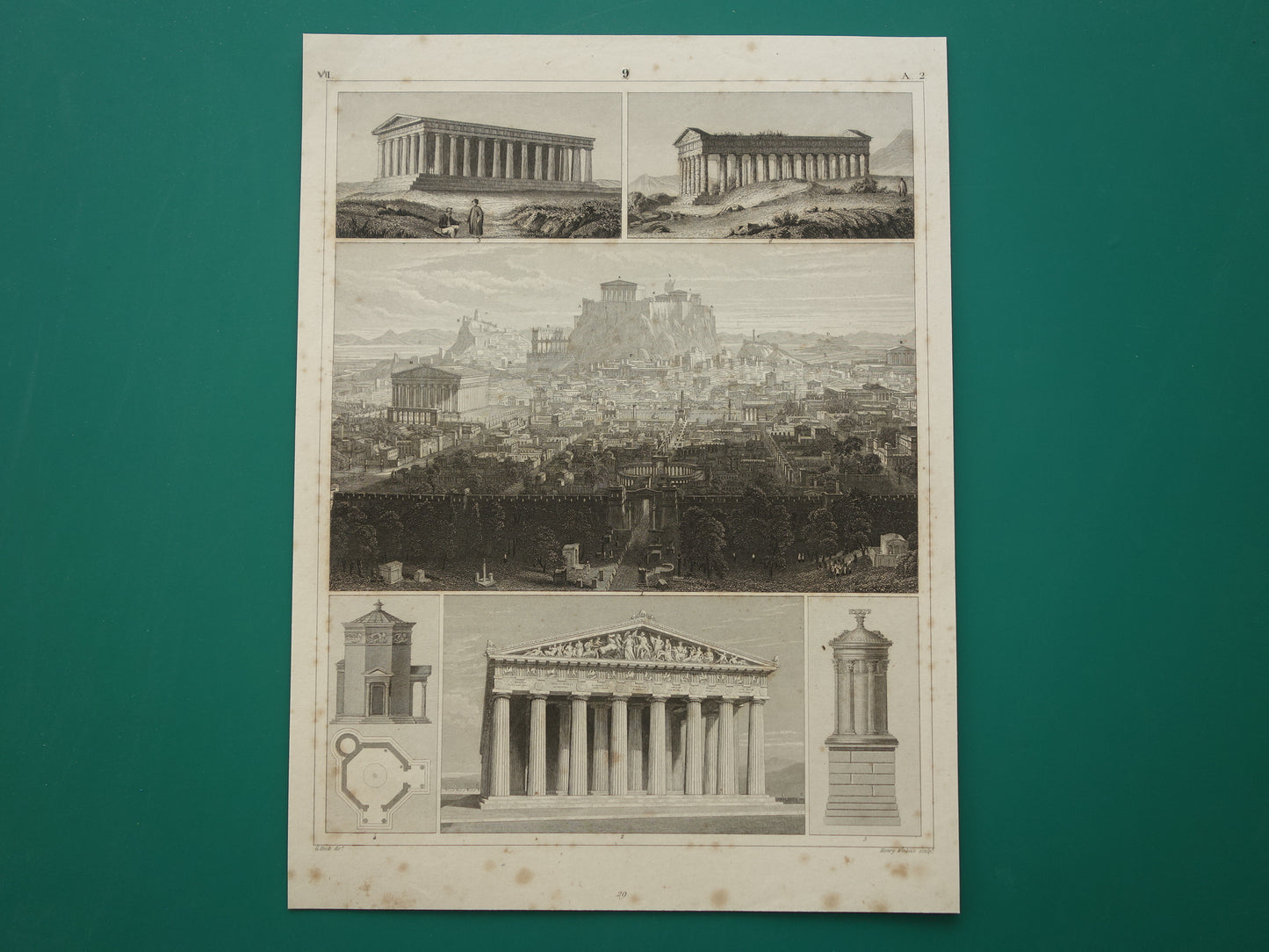 Griekse Tempels oude prent 1849 antieke illustratie architectuur Griekenland uit de oudheid vintage prints Akropolis van Athene