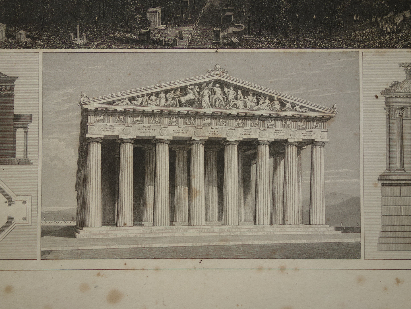 Griekse Tempels oude prent 1849 antieke illustratie architectuur Griekenland uit de oudheid vintage prints Akropolis van Athene