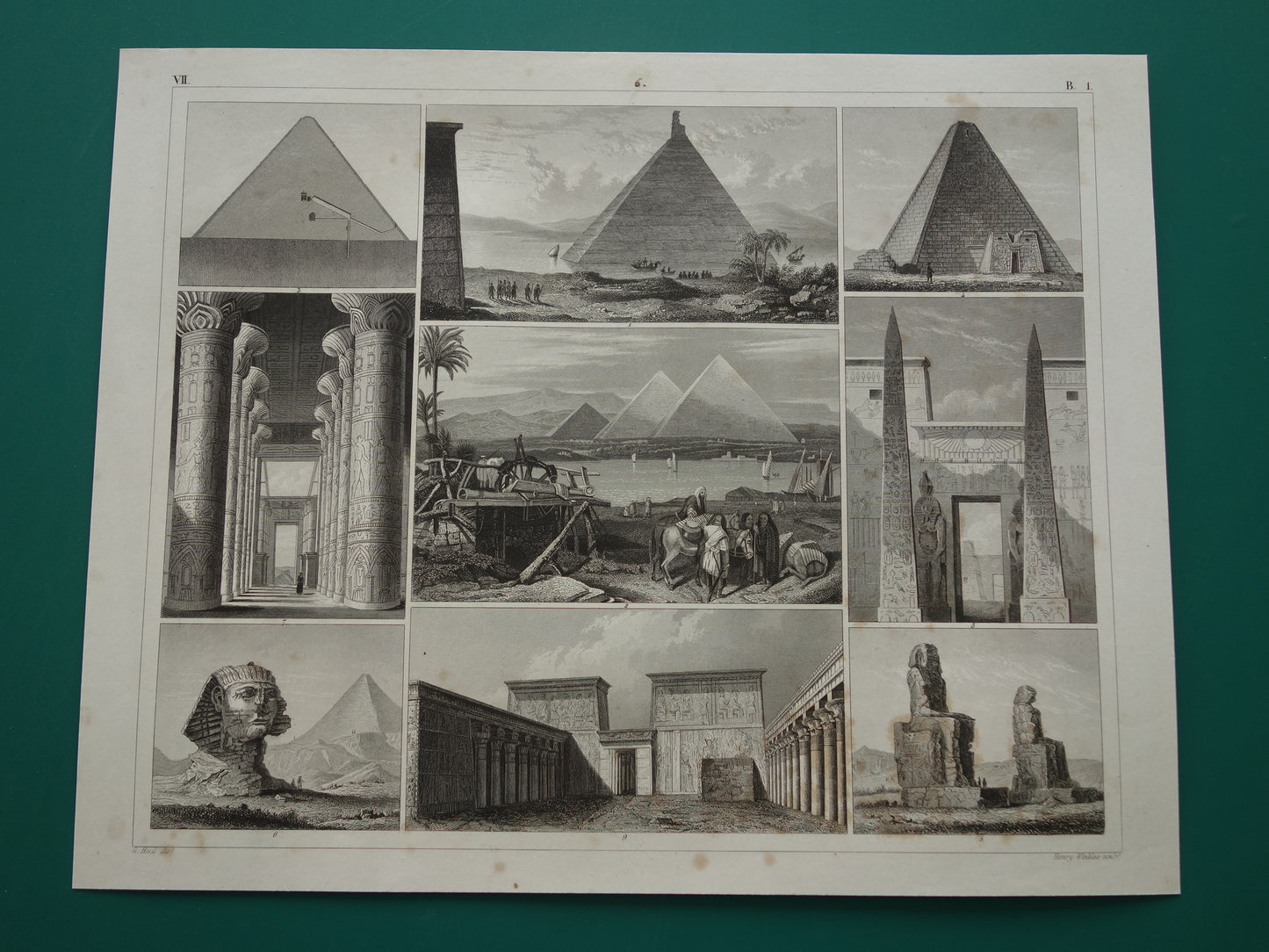 PIRAMIDE oude prent 1849 antieke illustratie Egyptische architectuur uit de oudheid vintage prints piramide van Gizeh