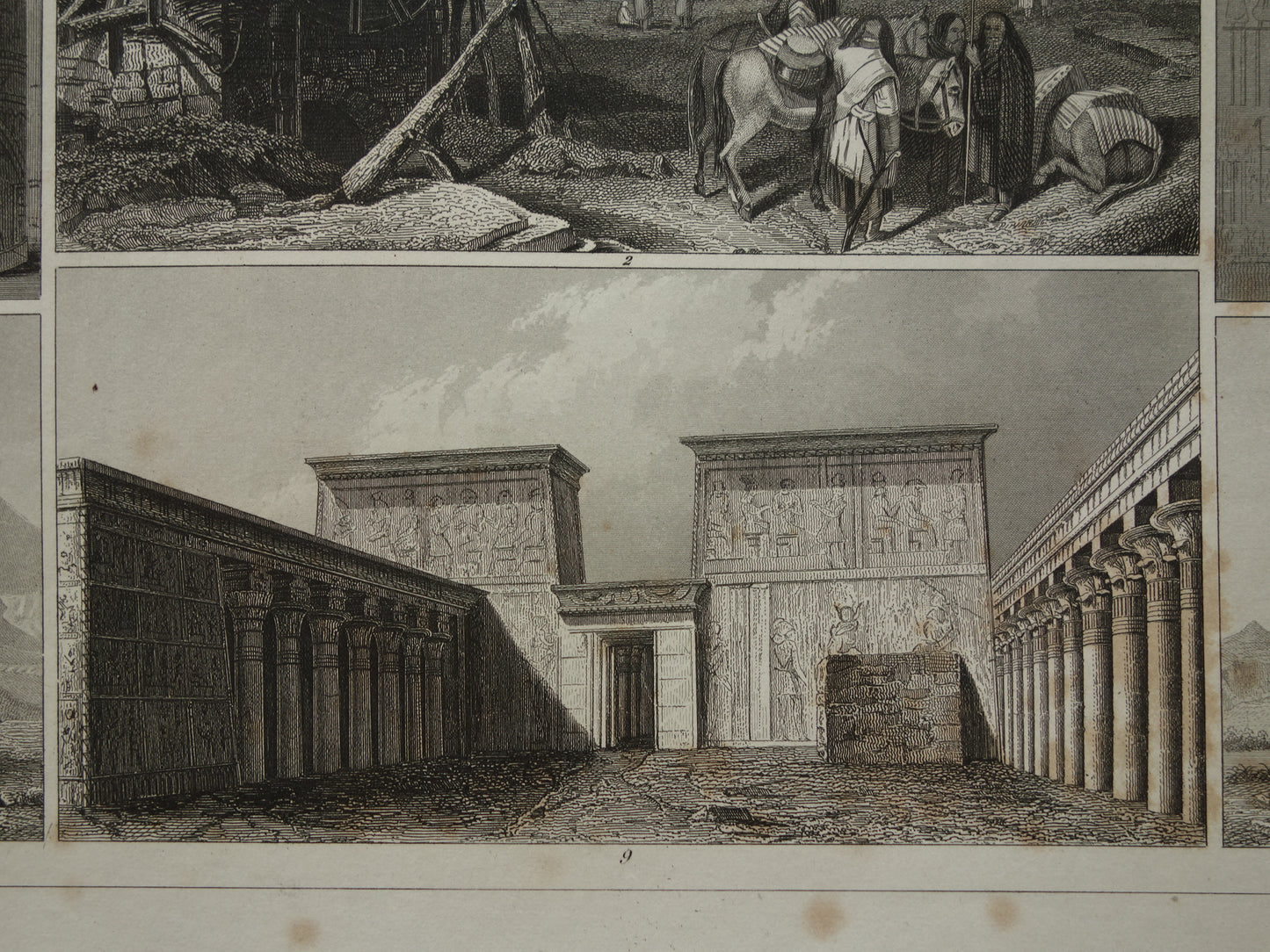 PIRAMIDE oude prent 1849 antieke illustratie Egyptische architectuur uit de oudheid vintage prints piramide van Gizeh