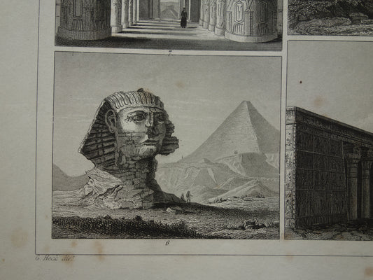 PIRAMIDE oude prent 1849 antieke illustratie Egyptische architectuur uit de oudheid vintage prints piramide van Gizeh