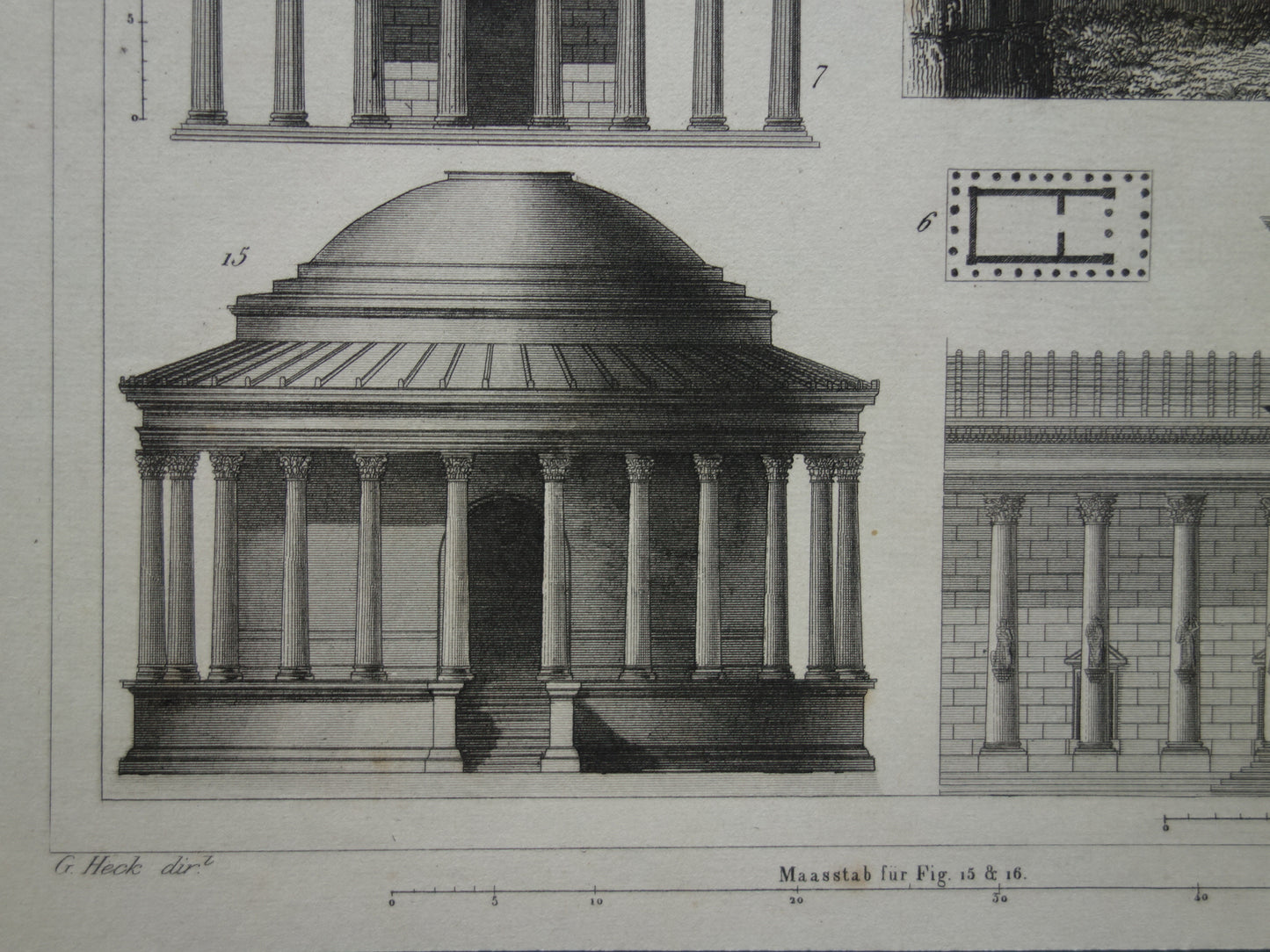 Oude prent Griekse tempels Originele antieke architectuur illustratie tempels Griekanland klassieke oudheid Vintage prenten